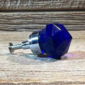 One Small 1 1/2"wide Dark Blue Solid Crystal Glass Drawer Pulls One (1) HO35D